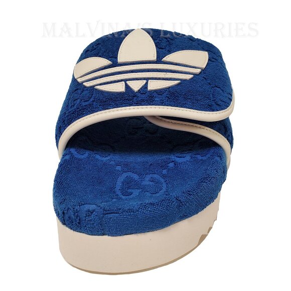 GUCCI MENS SHOES ADIDAS X GG BLUE COTTON SPONGE PLATFORM SANDAL SLIDE sz 9 9.5 - Picture 9 of 16